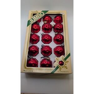 Vtg Box 15 Red Glass Pyramid Christmas Tree Ornaments Boxed 2 Inch Retro USA